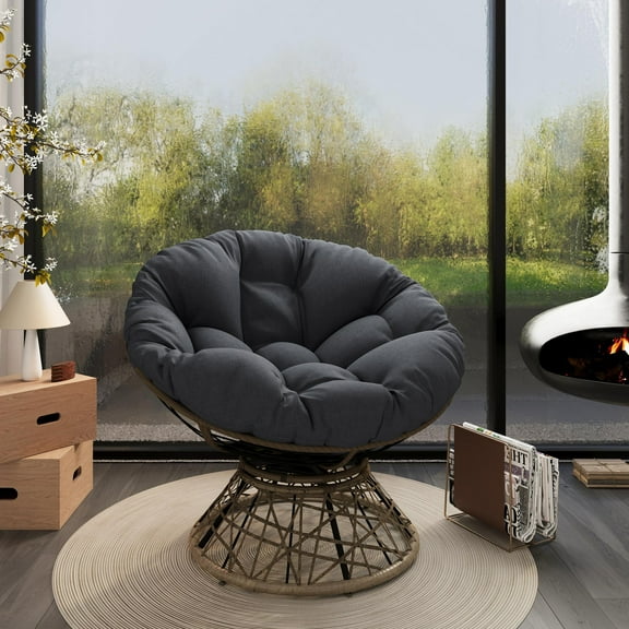 Vinsetto 40" Ergonomic Wicker Papasan Chair, Black, Brown