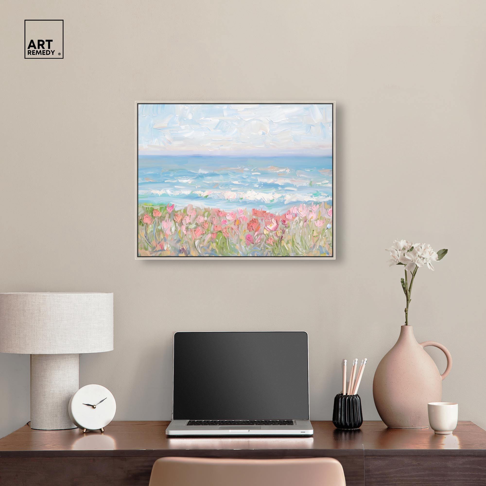 Waves of Peace Canvas Famous Artist Prints by Art Remedy, Silver Frame, 24 x 20