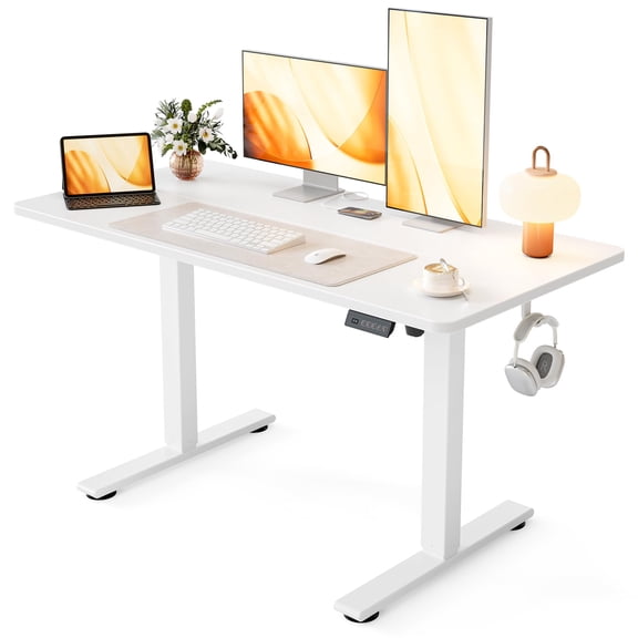 White Standing Desk, 48x24 Inches Electric Sit-Stand Home Office Desk With Splice Board