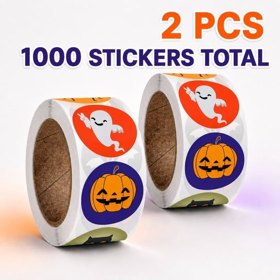 Halloween Limited! 1000post/2pc Halloween Stickers, 2 Rolls of 25mm Self-Adhesive Pumpkin Ghost Labels for Candy Bags, Party Favors, Envelope Seals, Gift Wrapping and Classroom Rewards