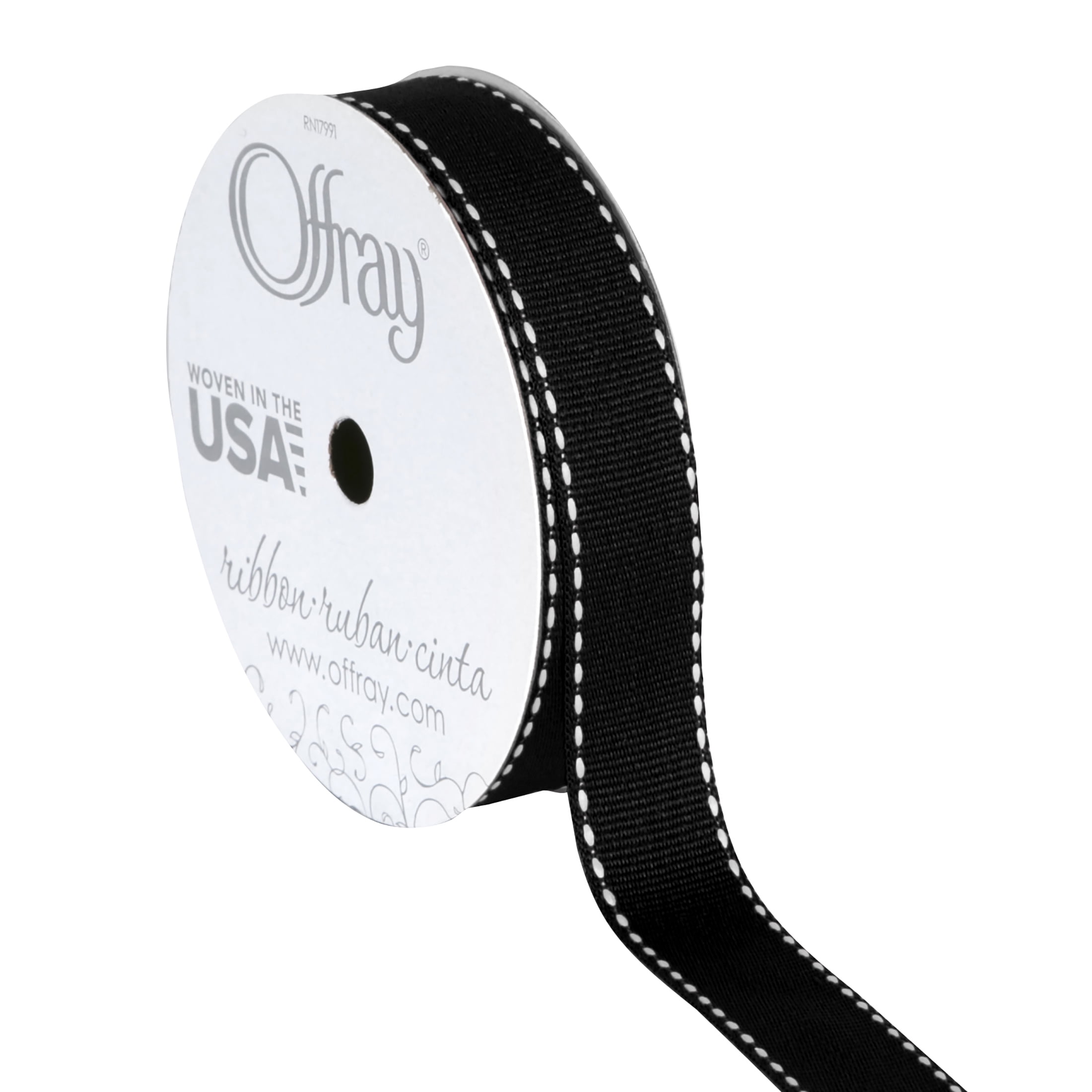 Offray Ribbon, Black and White 5/8 inch Grosgrain Polyester Ribbon, 9 feet