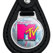 MTV Techno Neon Logo Black Leather Keychain