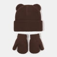 thumbnail image 2 of Baby Bear Ears Knit Beanie and Mittens Set, Toddler Winter Warm Hat Gloves Kit, Cute Ribbed Knitted Cold Weather Accessory for Baby Boys Girls Daily Outdoor Wear(Coffee,6-24 Months), 2 of 4