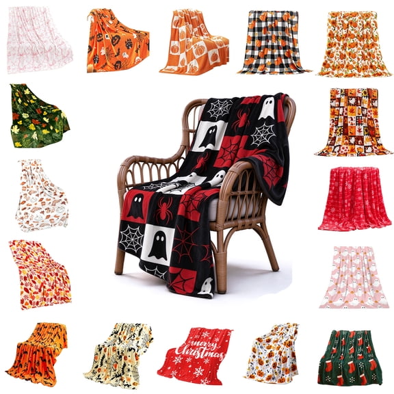 Nkmbld Halloween Fleece Throw Blanket 40"x60", Soft Breathable Plush Nap Blanket for Sofa, Chairs and Bed, Fall Harvest Gifts and Farmhouse Home Decor