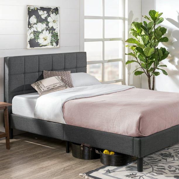 Upholstered Platform Bed Frame Grey, How To Attach A Headboard Zinus Bed Frame