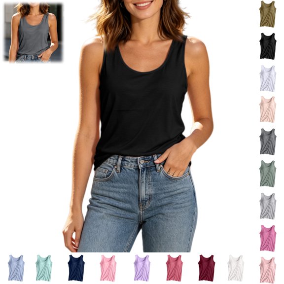 Mfakffe Womens Tank Tops with Built In Bras Casual Workout Sleeveless Racerback Shirts Comfy Yoga Camisole Tops Undershirt (Black, S)