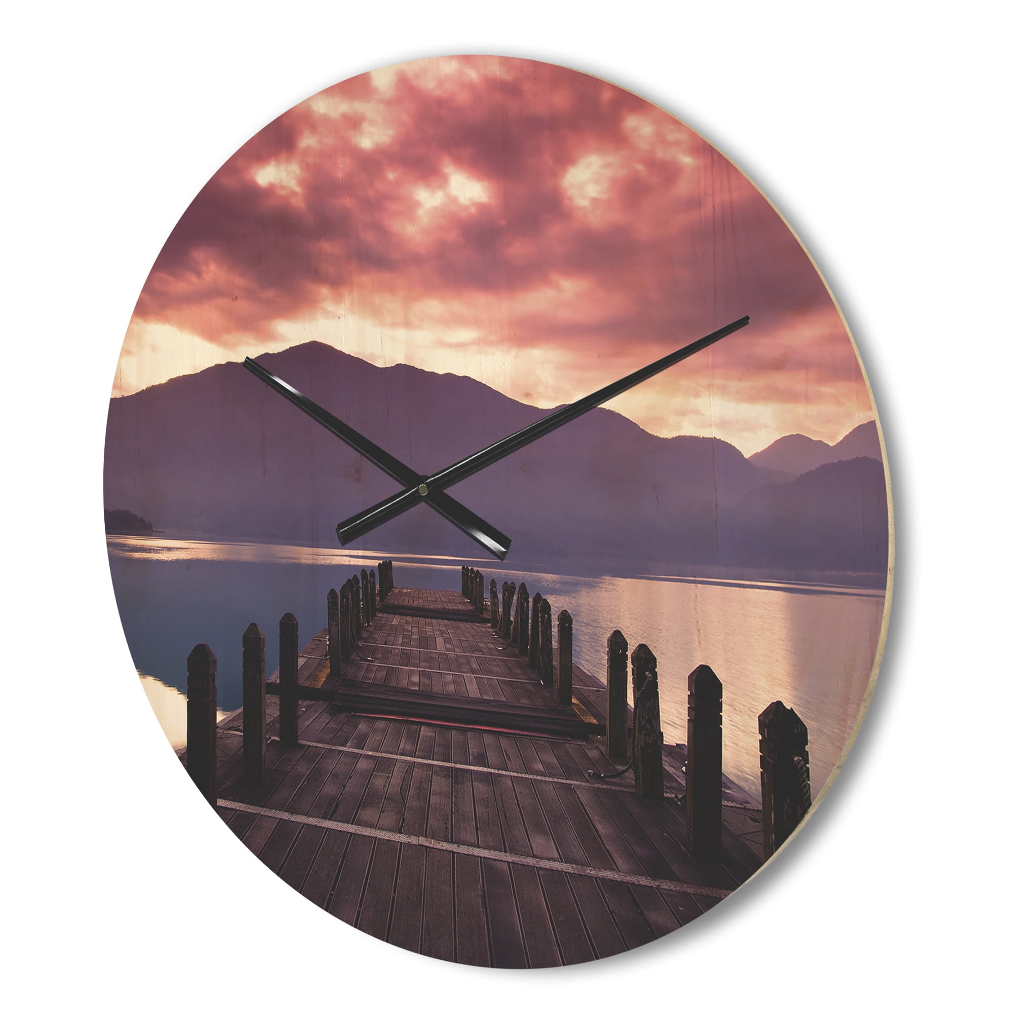 Designart 'Beautiful Spring Sea at Dawn' Modern Wood Wall Clock