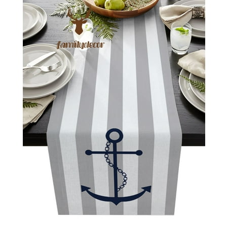 

Table Decor Table Runner Grey Stripes Anchor Pattern Coffee Table Cover Cloth Wedding Party Restaurant Table Runner