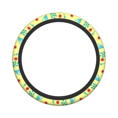 XMXY Car Steering Wheel Cover, Retro Yellow Flower Design Non-Slip Jeep Truck Universal Elastic Steering Wheel Protector 15 inch