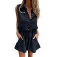 thumbnail image 2 of Women's Summer Solid Color Casual Sleeveless Breasted Drawstring Tied Elastic Waist Side Pocket Jumpsuit, 2 of 7