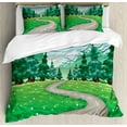 thumbnail image 1 of Spring Duvet Cover Set Queen Size, Clear Blue Sky Landscape Spring Flowers and Pathway Among Pine Trees, Decorative 3 Piece Bedding Set with 2 Pillow Shams, Pale Blue and Hunter Green, by Ambesonne, 1 of 3