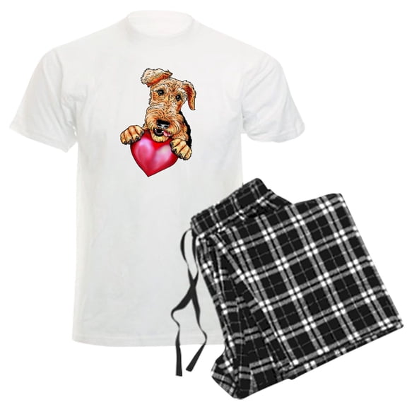 CafePress - Airedale Holding Heart Men's Light Pajamas - Men's Light Loose Fit Cotton Pajama Set