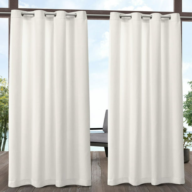 Exclusive Home Curtains Biscayne Indoor/Outdoor Two Tone Textured Grommet  Top Curtain Panel Pair, 54x108, Ivory