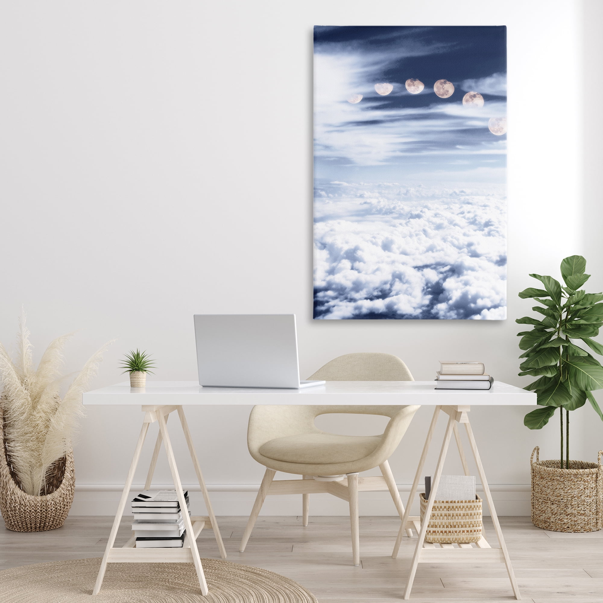 Stupell Industries Moon Phases Over Clouds Landscape Painting Gallery Wrapped Canvas Art Print Wall Art, 30 x 45