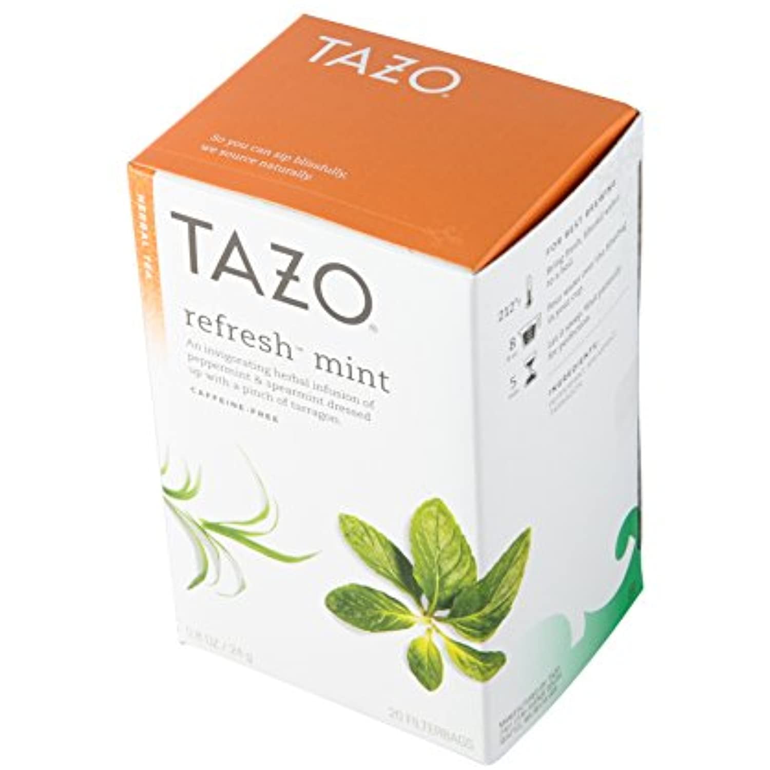 Tazo Refresh Herbal Infusion Tea, Caffeine Free, 20Count Tea Bags