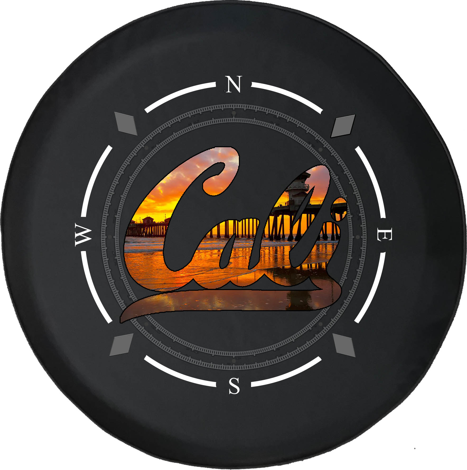Spare Tire Cover Compass Cali California Beach Pier Sunset Wheel Covers Fit  for SUV accessories Trailer RV Accessories and Many Vehicles
