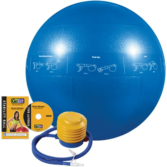 GoFit 55cm Stability Ball for Core Training with Pump and Exercise Guide, Blue