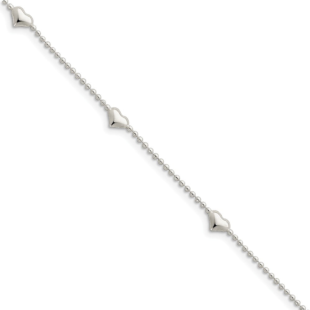 Solid .925 Sterling Silver & Rose-tone Polished Arrow 9in w/1in Ext Anklet 9 inches 