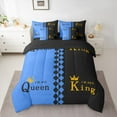 thumbnail image 2 of Manfei Couple Valentines Day Bedding Comforter Set 7pcs, Black Blue Cartoon King Bedding Sets, Romantic Anniversary Theme Reversible Bed Sheets, Lightweight Room Decor, 2 of 7