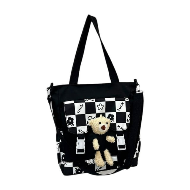Bolso de hombro para mujer, tipo cartera, de verano, tipo bandolera con diseño de oso Negro