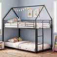 thumbnail image 5 of Costway Twin Over Twin Metal Bunk Bed, House Shaped Floor Bunk Bed Frame with Roof & Ladder Black, 5 of 10