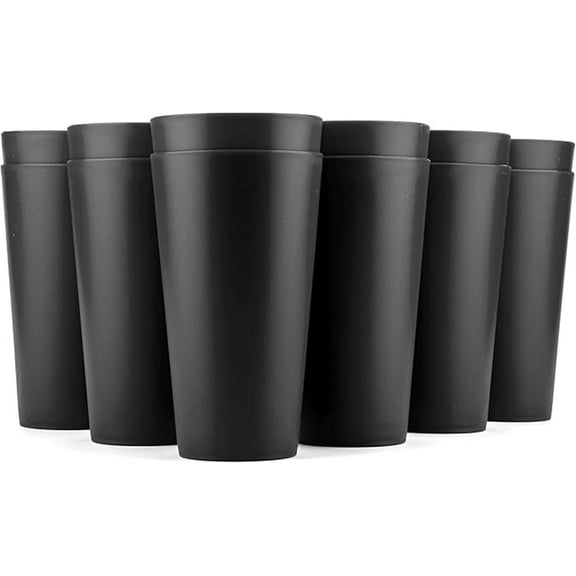 12 Pcs Black Plastic Cups,Unbreakable Cups,18 Ounces Reusable Cups,Stackable Water Cups,Resistant Dishwasher Safe