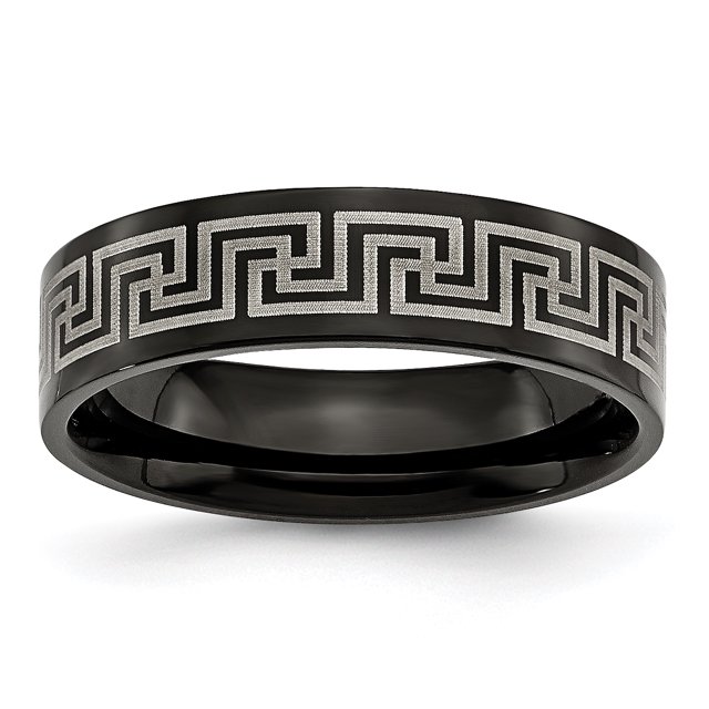 Titanium Black Greek Key 6mm Band Ring Wedding Designed
