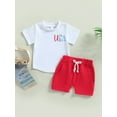 thumbnail image 2 of Wassery Toddler Baby Girls Boys 4th of July Outfits Letter Print Short Sleeve Crew Neck T-Shirts and Solid Color Casual Elastic Shorts 2Pcs Set 0-18M My First Independence Day 0-4T, 2 of 8
