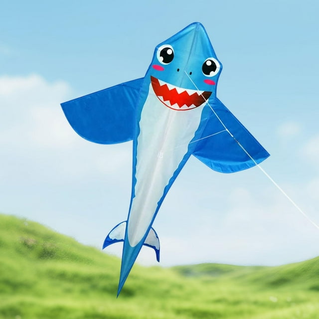 Colaxi Cerf-Volant Requin Facile à Voler Cerf-Volant Résistant aux Déchirures pour Enfants pour Prairie Plage Cour Bleu