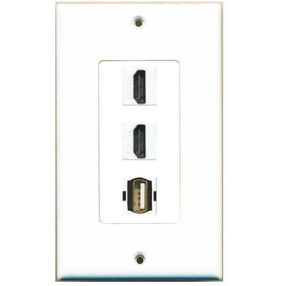 Ultra Spec Cables 2 HDMI 1.4 1 USB Port Wall Plate Coupler Jack Hide Cables-Wires-Cords