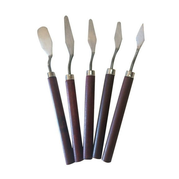 5PC/Set Painting Knife Spatula Palette Mixing Scraper Wood Handle SteelB1ade5 Pcs Painting Scraper Knife Spatula Palette Gouache Supplies for Oil Painting