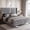 Gray, variant on YOKWOK King Bed Frame with 55" High Upholstered Headboard, Platform Metal Bed Frame with Nailhead Trim Decor, Solid Wood Slats Supports, No Box Spring Needed, Easy Assembly, White