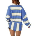 thumbnail image 4 of WEAIXIMIUNG Sweat à Capuche pour Femmes, Mode Graphique, Imprimé Rayé, Col à Revers, Bouton, Manches Longues, T-Shirt, 4 of 4