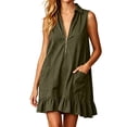 thumbnail image 2 of QUNYINEY Casual Dresses for Women Summer A Line Sleeveless Mini Sundress Collared Solid Ruffle with Pockets Loose Fit Dresses, 2 of 7