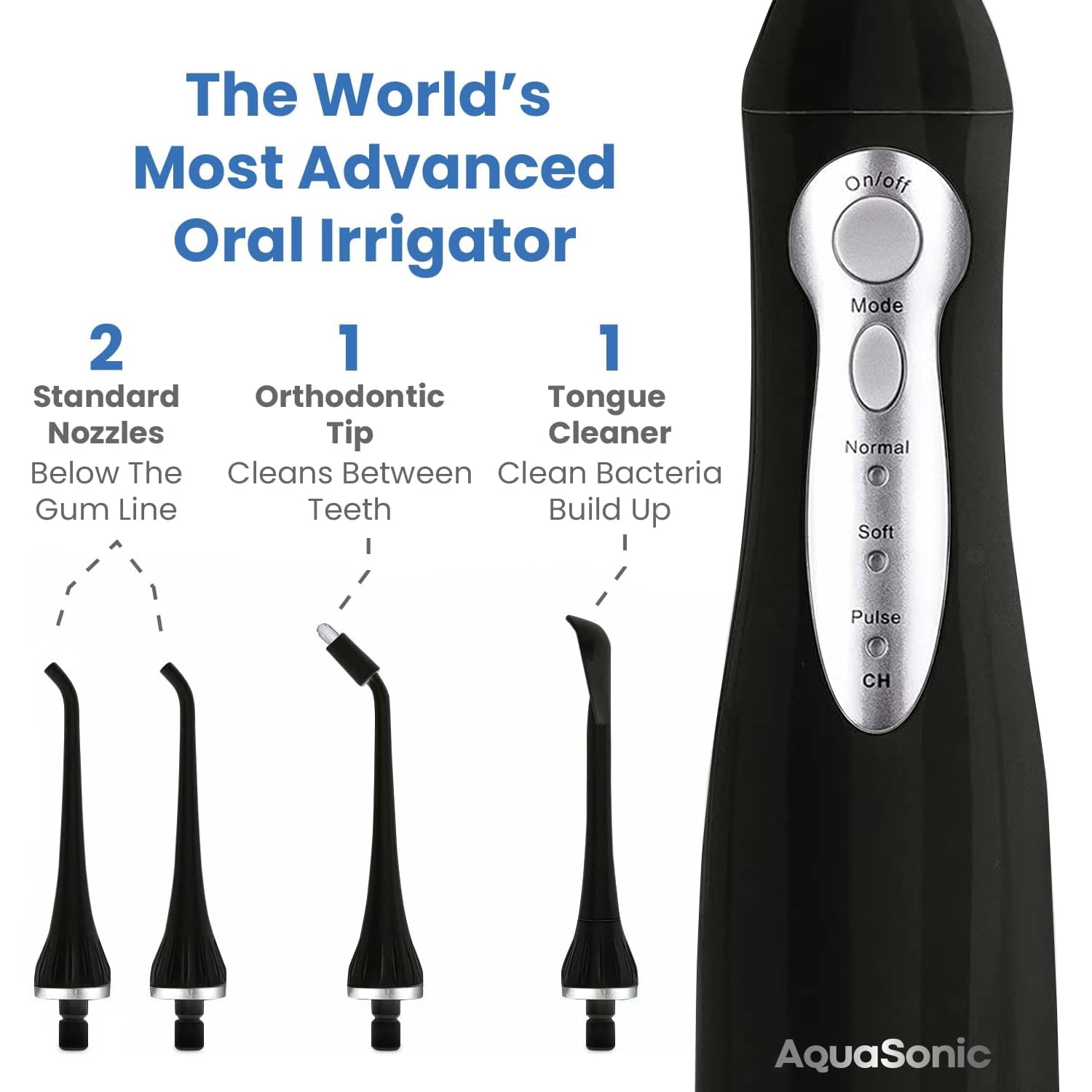 Aquasonic Home Dental Center - Electric Sonic Toothbrush & Smart Water Flosser Combo, 3 Cleaning Modes, Inductive Charging, Auto Timer, Complete Oral Care Kit for Family (Black)