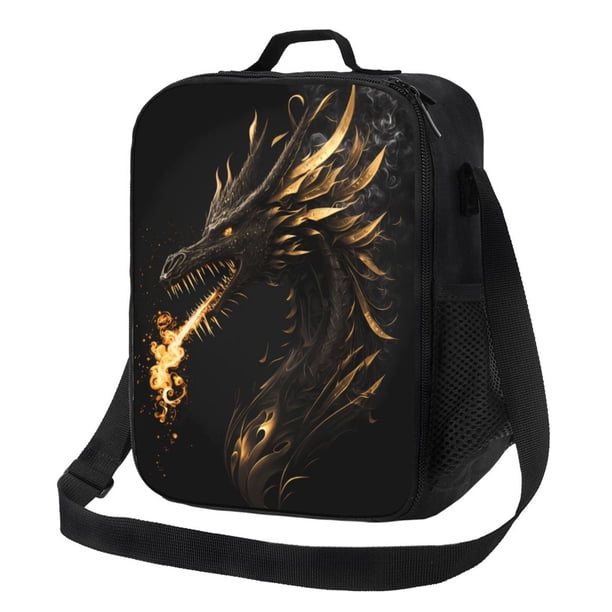 Disketp Black And Gold Fire Dragon Bolsa Térmica Estampada para Almuerzo, Lonchera para Hombres y Mujeres Adultos