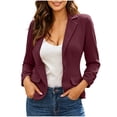thumbnail image 2 of BRGZLK Women's Business Blazer 2026 Trendy Lapel Collar Solid Color Long Sleeve Casual Cropped Suit Jacket for Work Office Wine XL, 2 of 8