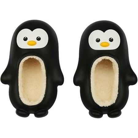

PIKADINGNIS Women Cute Penguin Animal Soft Wrap Heel Slippers Fluffy Faux Fur Lining Non-slip House Shoes Indoor Outdoor