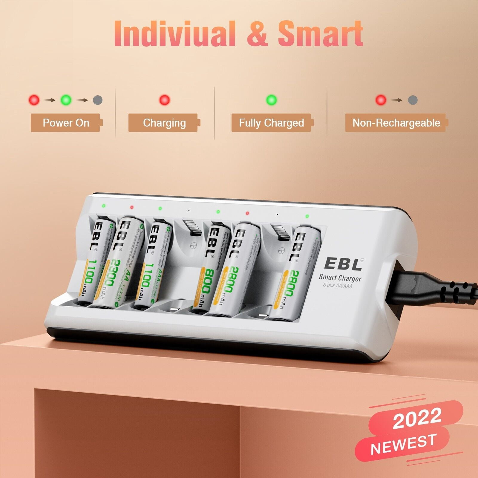 EBL 8 Slot Individual LED Battery Charger for AA AAA Rechargeable Batteries