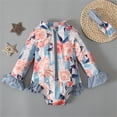 thumbnail image 5 of Mercatoo Baby Girl Swimsuit Floral Long Sleeve Zipper Ruffle Swimwear Hairband 2Pcs Rash Guard Beach Swim Outfit Clothes, 5 of 9