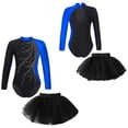 thumbnail image 5 of Doomiva Kids Girls Ballet Dance Dress Outfit Long Sleeve Gymnastics Leotard with Mesh Tutu Skirt Set Blue 10, 5 of 6