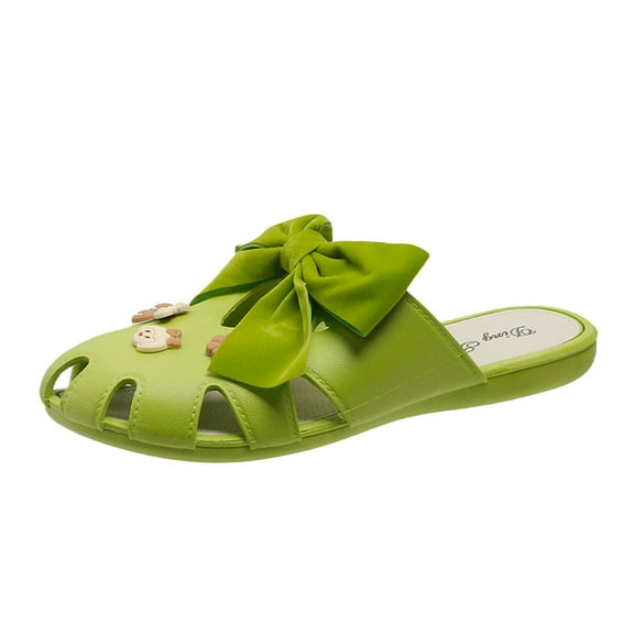 JeashCHAT Slip On Slide Sandals for Women Women's Fashionable Sandals Bow Tie Half Wrap Comfortable Soft Sole Slippers (Green)