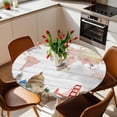 thumbnail image 3 of World Map Fitted Tablecloth with Elastic Edged, Round Table Cloth for Dining Table, Country Famous Building Tourism Bridge Wooden Waterproof Oil Proof Table Cover for Indoor Outdoor 55"-60", 3 of 8