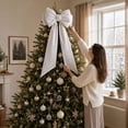 thumbnail image 4 of Oversized White Velvet Christmas Bow with Long Tails for Winter Wonderland Tree Topper Wreath indoor Holiday Decoration 59 in, 4 of 6