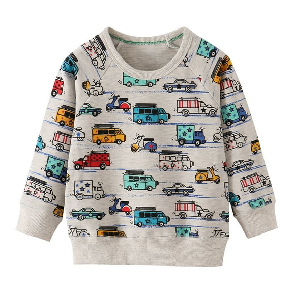 WOYY Toddler Boys Sweatshirt Car Print Crewneck Pullover Long Sleeve Shirt, Sizes 2-3T
