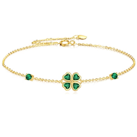 14K Solid Gold Clover Bracelet Yellow Gold Shamrock Bracelet Lucky Jewelry St Patrick's Day Gifts for Women