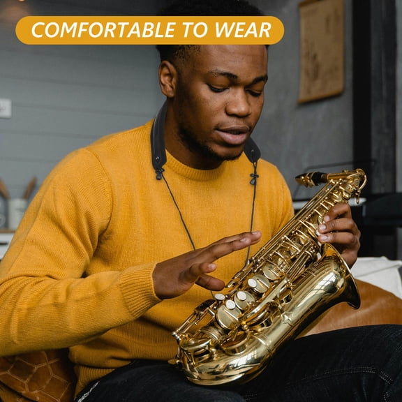 LABSERRON Black Soft Padded Saxophone Strap Adjustable for Alto Tenor Sax Shoulder Support