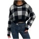 thumbnail image 2 of Suéter de cuello redondo para mujer, suéter de punto holgado con cintura alta, a cuadros, con ombligo descubierto y cintura ceñida, suéter de cuello redondo para mujer, top acrílico, 2 of 3