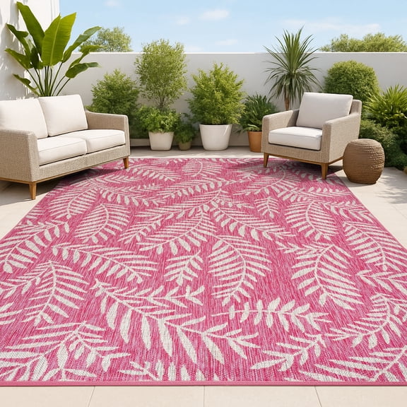 JONATHAN Y SANTA MONICA 5 x 8 Area Rug, Nevis Palm Frond - Fuchsia/Light Gray, SMB119F-5