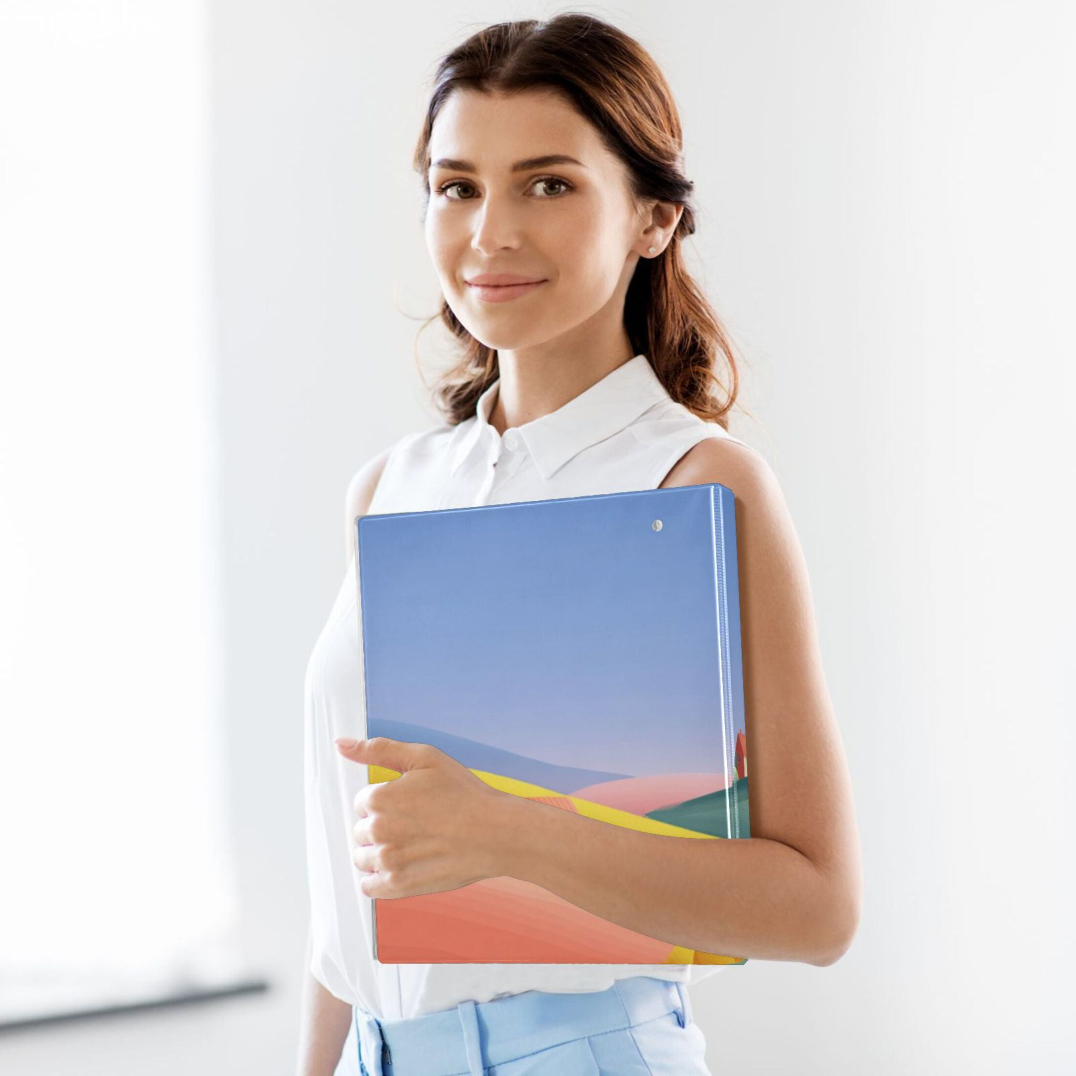 Hard Shell Ring Binder With Clip Holds 200 Sheets Office Home Organization Abstract Flat Landscape